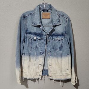 Blank NYC Jacket Jean Distressed Medium Blue White Denim